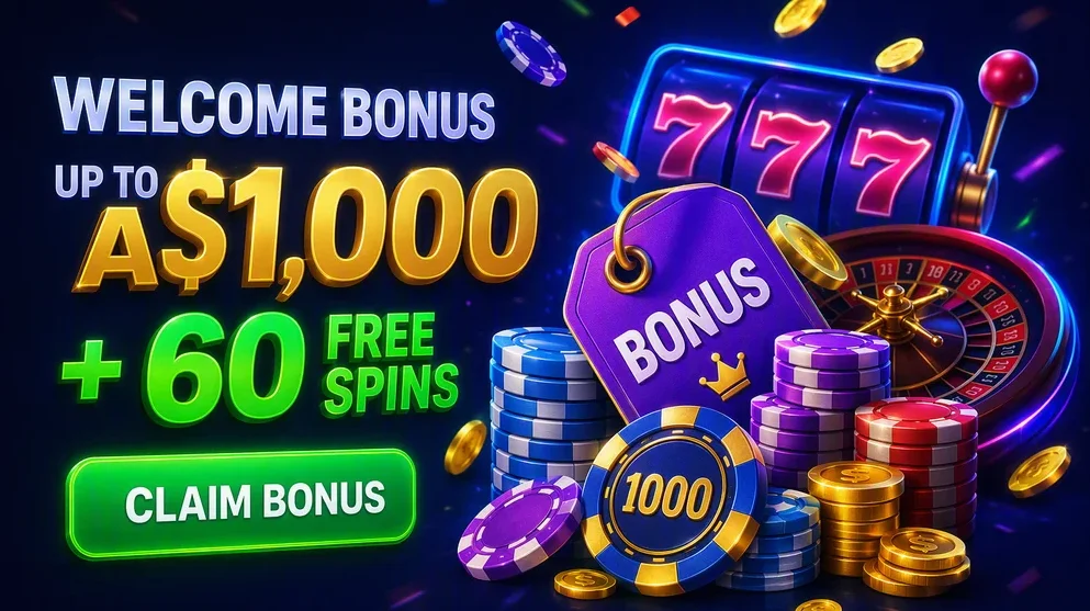 Casino chips and coins stacked with bonus tag