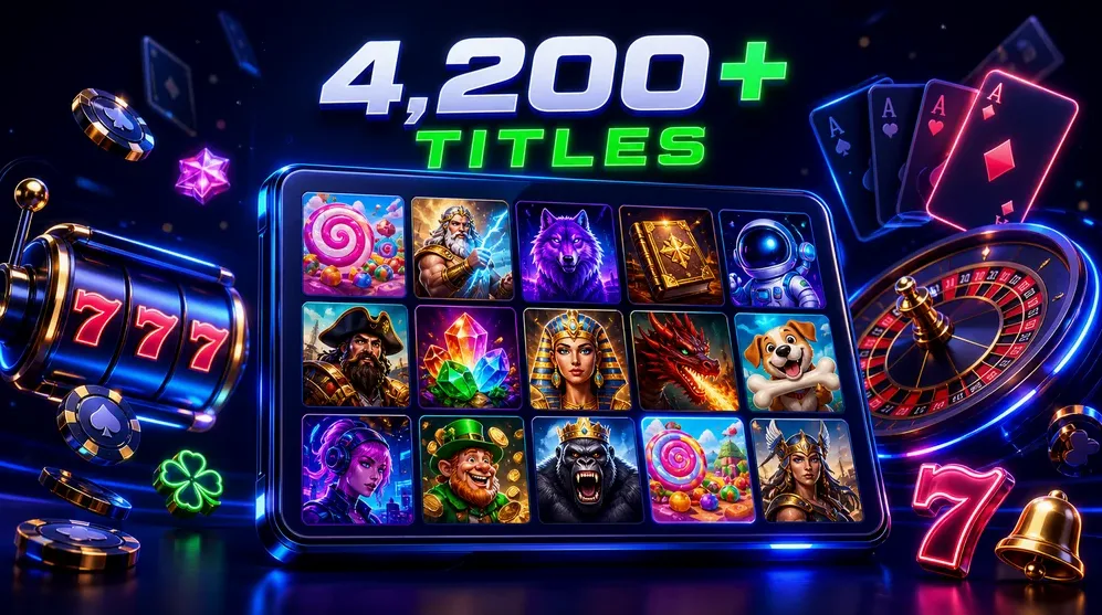 Grid of slot game thumbnails on screen