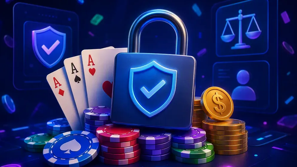 Padlock icon over casino chips and cards
