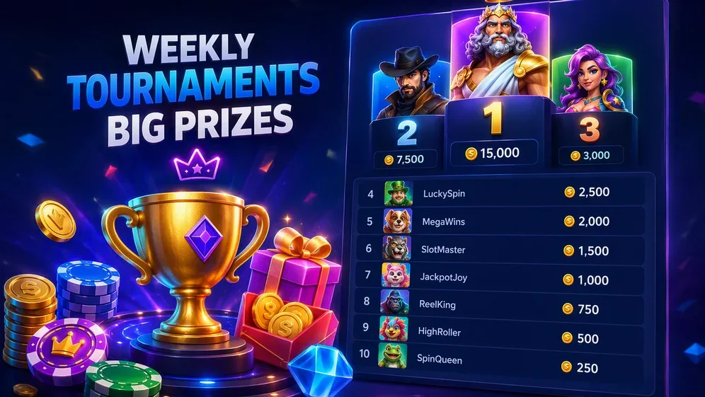 Slot tournament leaderboard screen with prizes